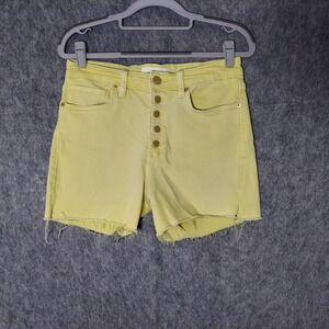 Dear John Women Shorts 29‎ Yellow Denim Button Frayed Cutoff High Rise Casual
